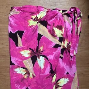 H&M Sarong Style Tropical Print Linen Blend Skirt Size 14